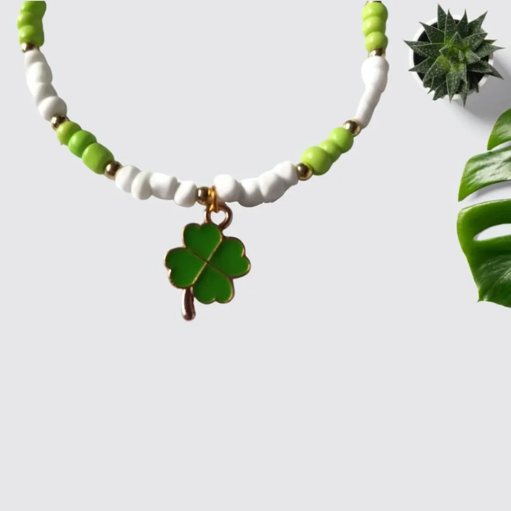 St. Patrick's Day Four Leaf Clover Necklace Bracelet Earrings Handmade Jewelry - Picture 11 of 12